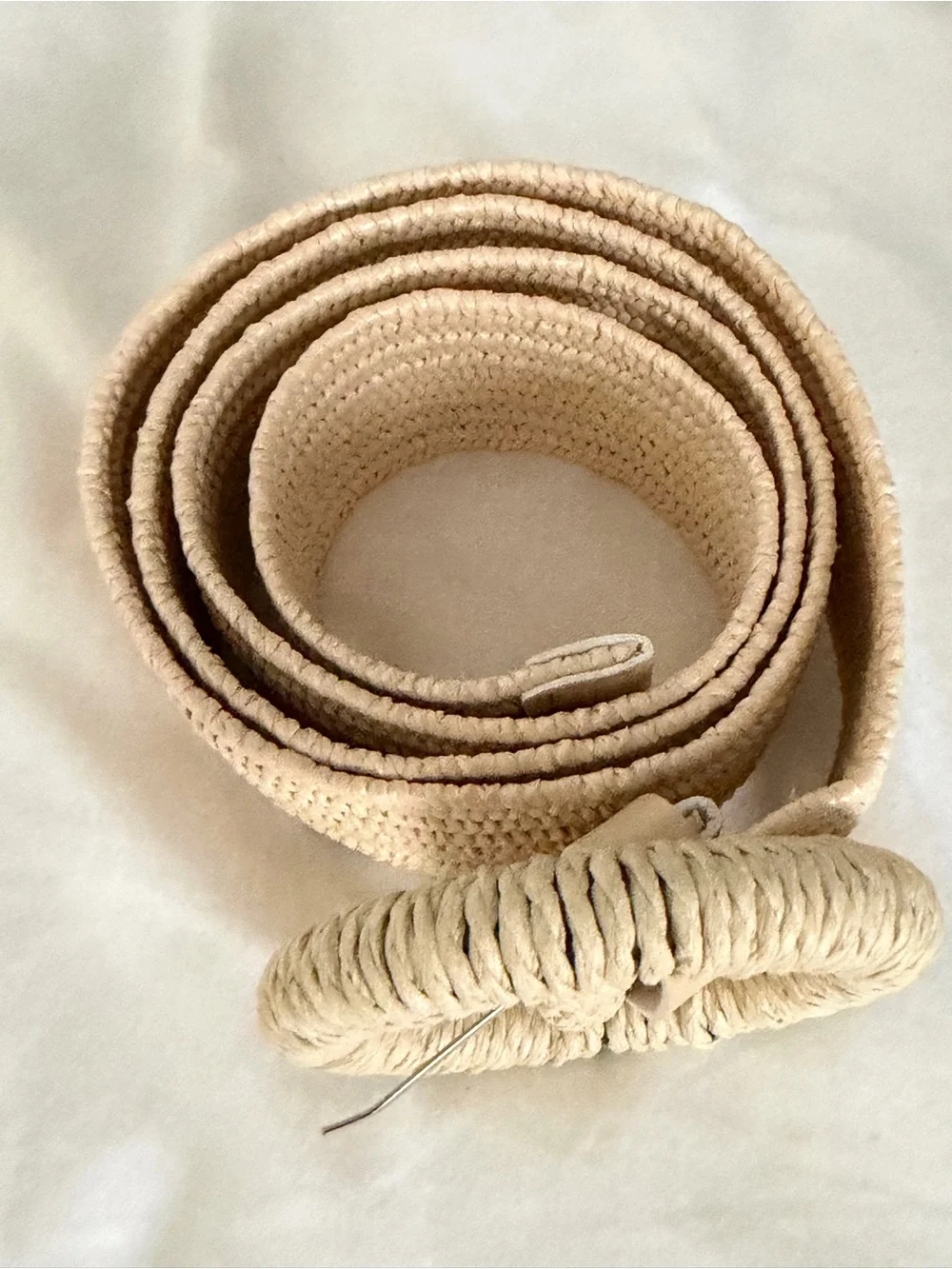 Woven Rope Round Buckle Belt in Beige NWOT